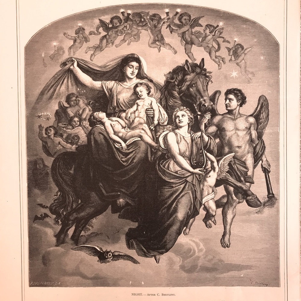 Angel Night Print by R. Brend’amour 1875 vintage art